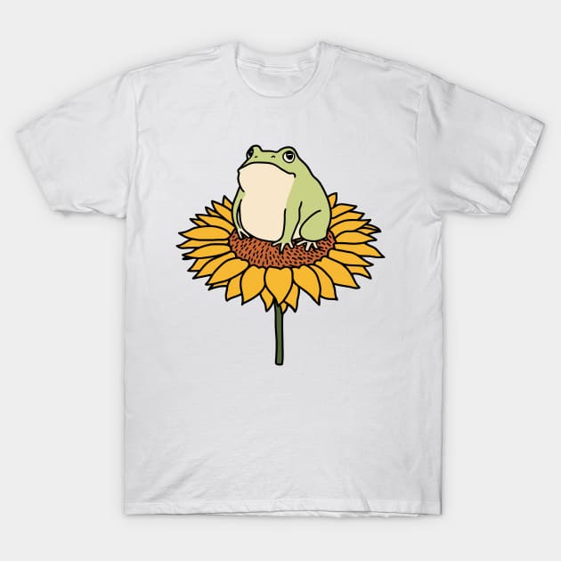 Frog on Sunflower T-Shirt by Frogle